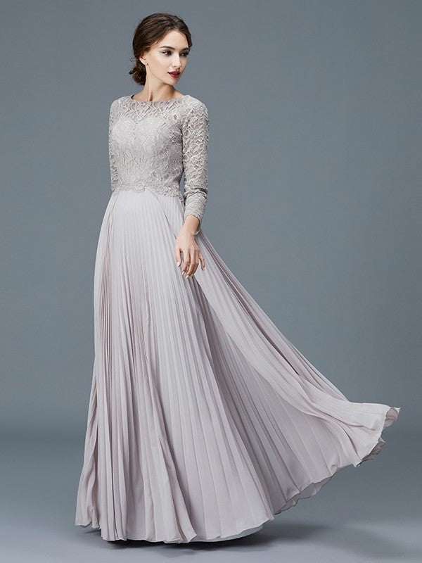 A-Line/Princess Scoop 3/4 Sleeves Lace Chiffon Floor-Length Mother of the Bride Dresses DFP0007177