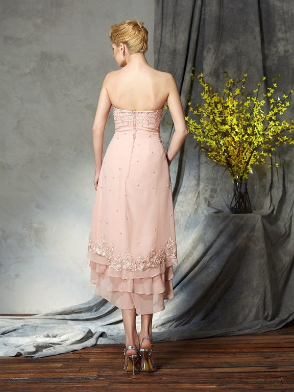 A-Line/Princess Strapless Applique Sleeveless Short Chiffon Mother of the Bride Dresses DFP0007203