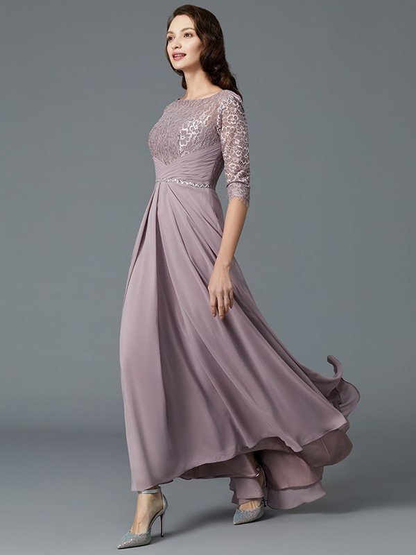 A-Line/Princess 1/2 Sleeves Scoop Asymmetrical Chiffon Mother of the Bride Dresses DFP0007047