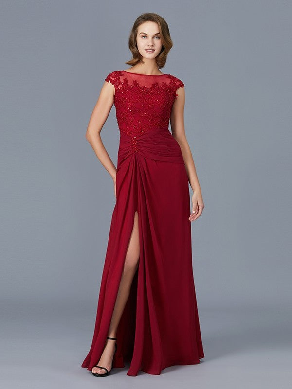 Sheath/Column Scoop Sleeveless Chiffon Ruffles Floor-Length Mother of the Bride Dresses DFP0007361