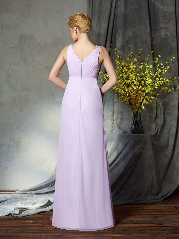 Sheath/Column V-neck Applique Sleeveless Long Chiffon Mother of the Bride Dresses DFP0007377