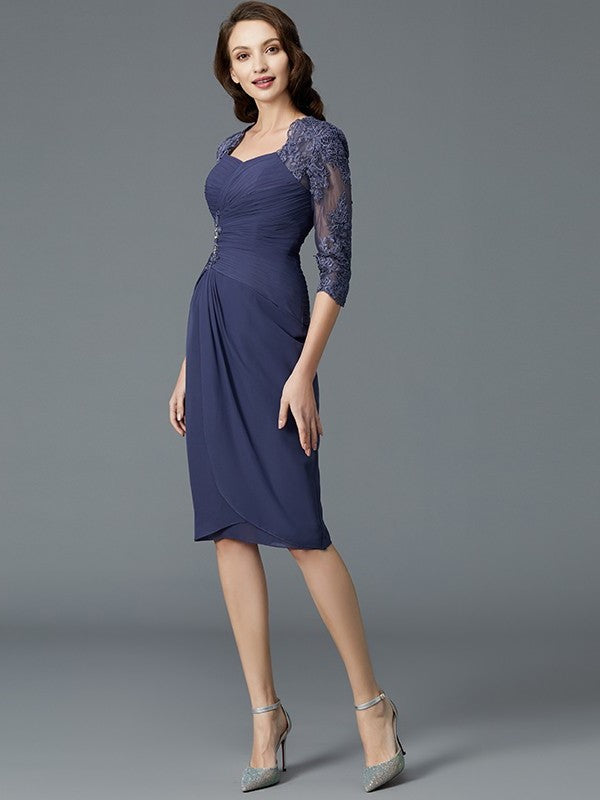 Sheath/Column Sweetheart Chiffon 1/2 Sleeves Knee-Length Mother of the Bride Dresses DFP0007204