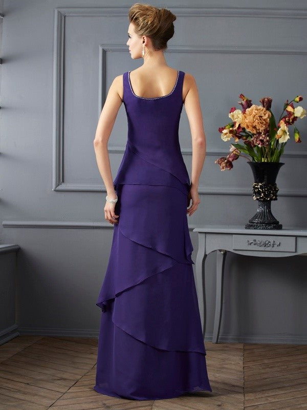 Sheath/Column Scoop Sleeveless Ruffles Long Chiffon Mother of the Bride Dresses DFP0007306