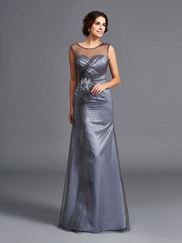 Sheath/Column Scoop Beading Sleeveless Long Net Mother of the Bride Dresses DFP0007301