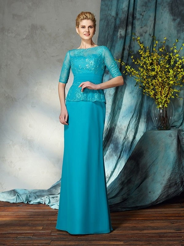 Sheath/Column Bateau Applique 1/2 Sleeves Long Chiffon Mother of the Bride Dresses DFP0007431