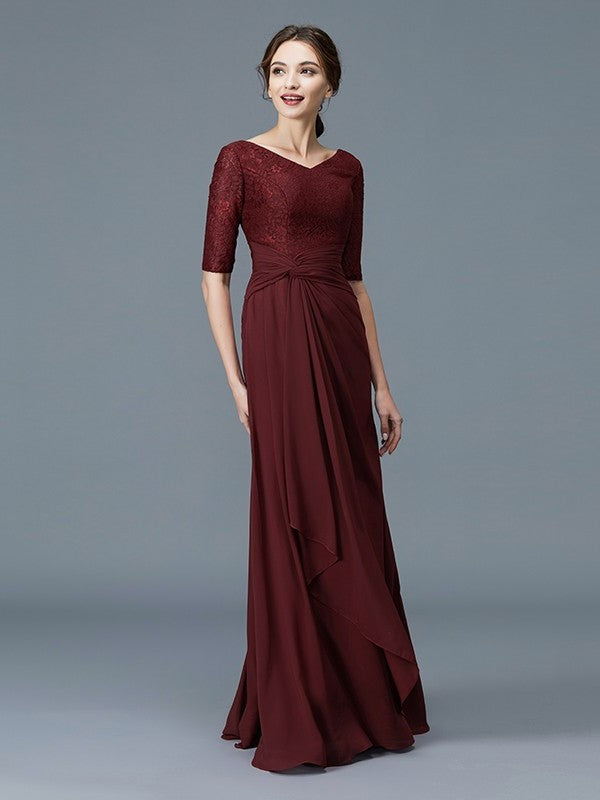 A-Line/Princess V-neck 1/2 Sleeves Ruffles Chiffon Floor-Length Mother of the Bride Dresses DFP0007046