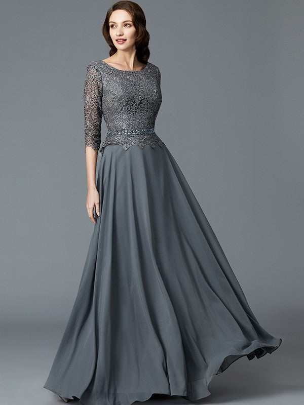 A-Line/Princess Scoop 1/2 Sleeves Chiffon Floor-Length Mother of the Bride Dresses DFP0007217