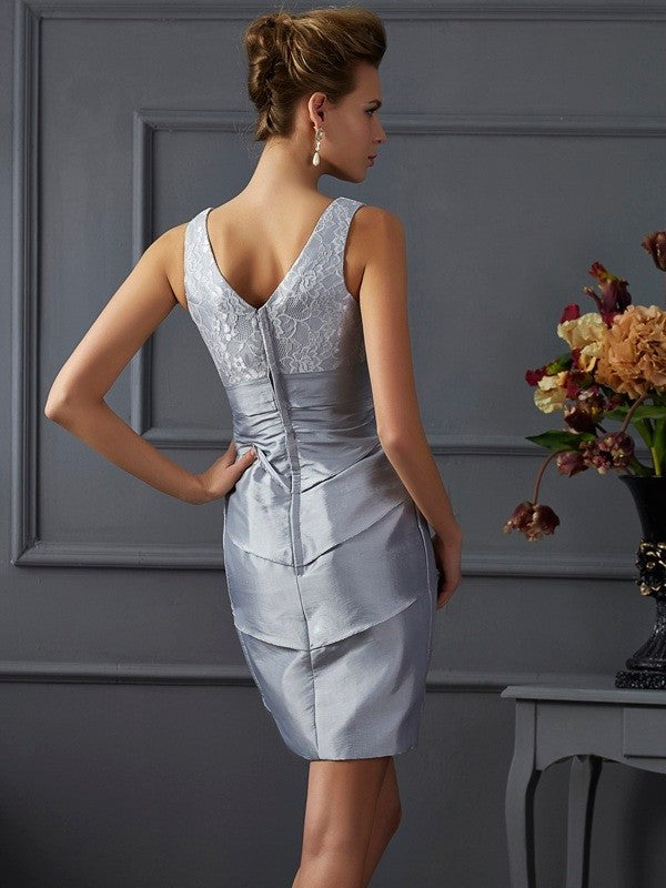 Sheath/Column V-neck Sleeveless Short Taffeta Mother of the Bride Dresses DFP0008604