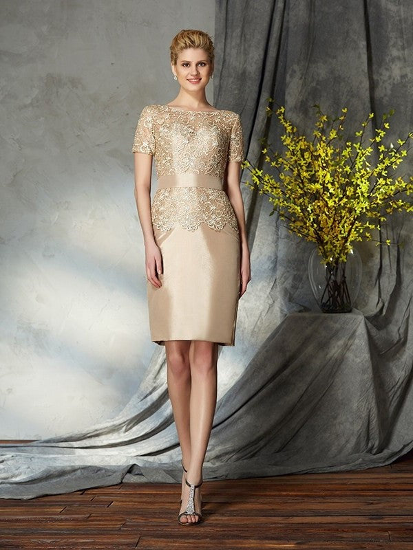 Sheath/Column Bateau Applique Short Sleeves Short Taffeta Mother of the Bride Dresses DFP0007159