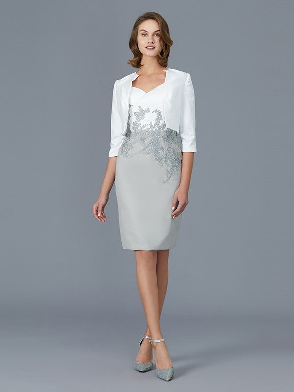 Sheath/Column V-neck 1/2 Sleeves Ruffles Chiffon Knee-Length Mother of the Bride Dresses DFP0007317