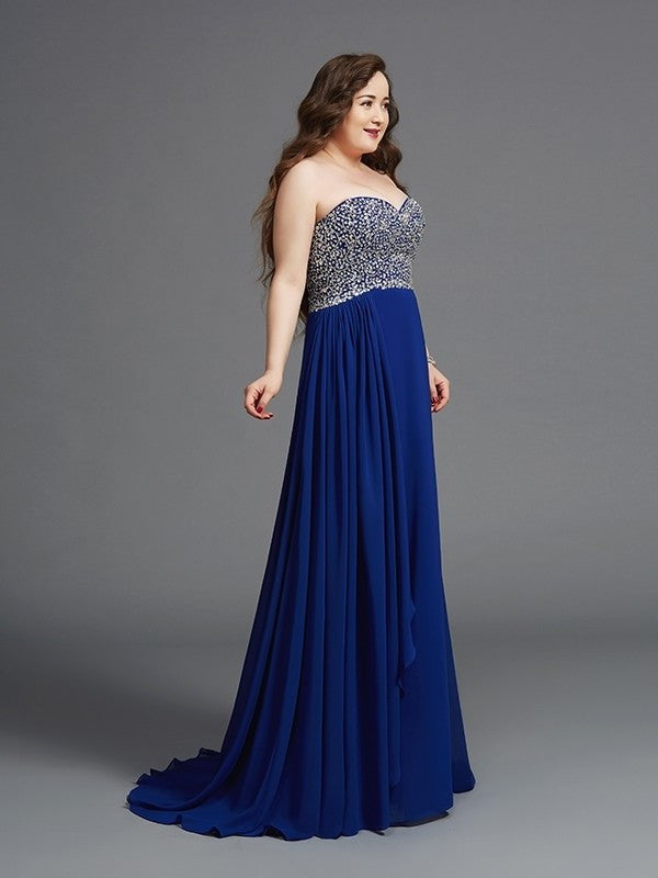 A-Line/Princess Sweetheart Rhinestone Sleeveless Long Chiffon Plus Size Dresses DFP0003685