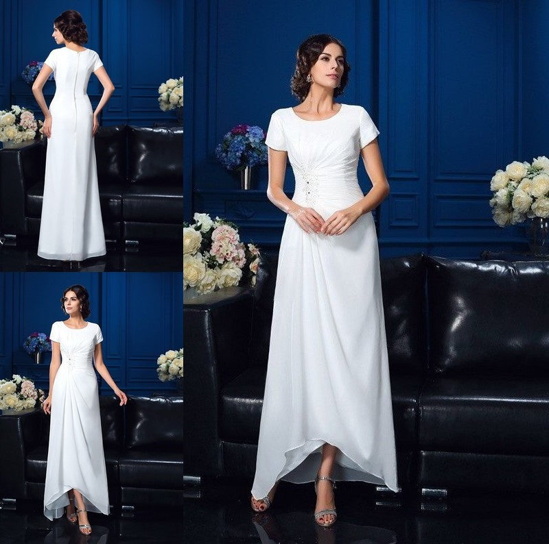 A-Line/Princess Scoop Short Sleeves High Low Chiffon Mother of the Bride Dresses DFP0007119