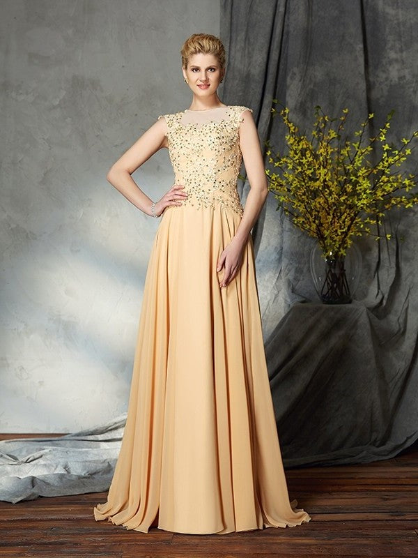 A-Line/Princess Scoop Applique Sleeveless Long Chiffon Mother of the Bride Dresses DFP0007368