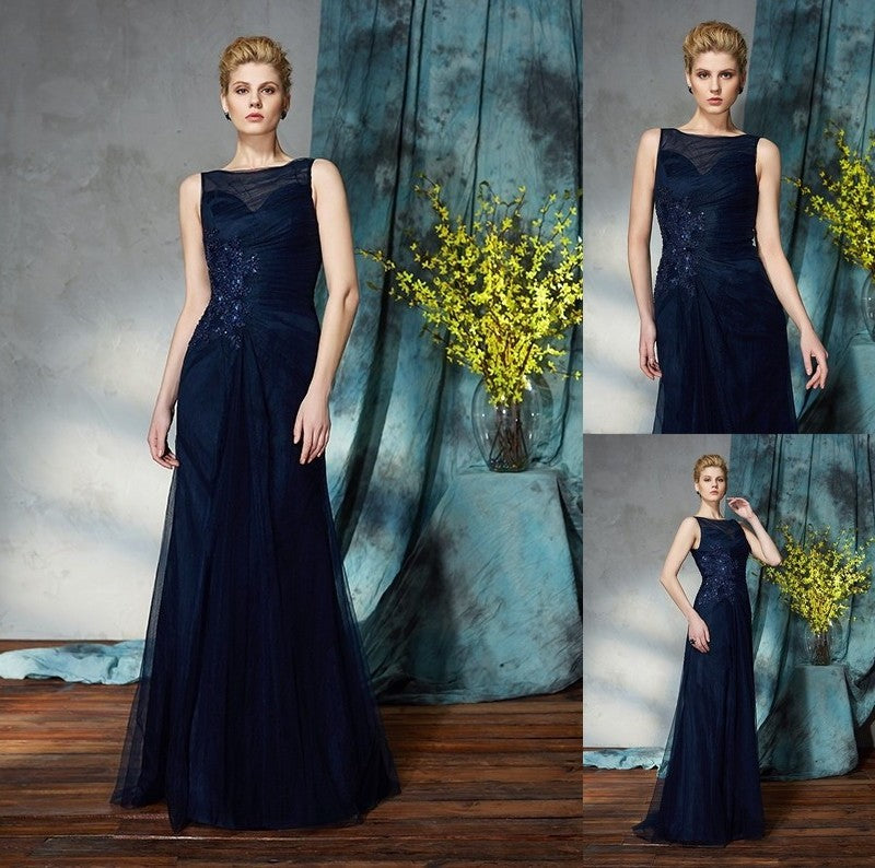 Sheath/Column Bateau Applique Sleeveless Long Net Mother of the Bride Dresses DFP0007349