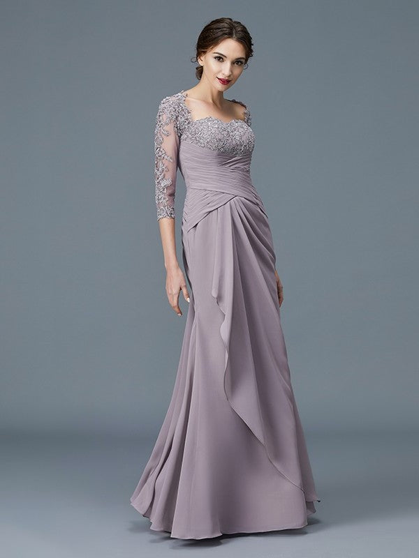 Sheath/Column 3/4 Sleeves Sweetheart Ruffles Chiffon Floor-Length Mother of the Bride Dresses DFP0007059