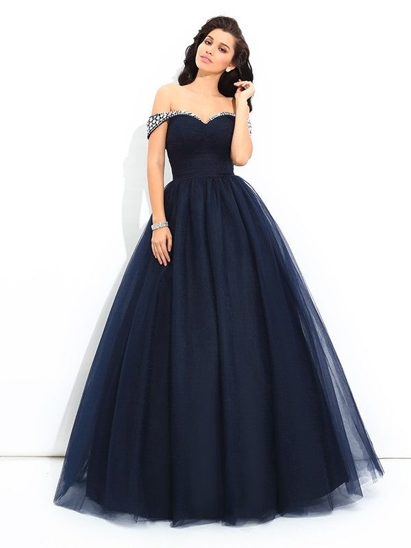 Ball Gown Off-the-Shoulder Beading Sleeveless Long Net Quinceanera Dresses DFP0002141