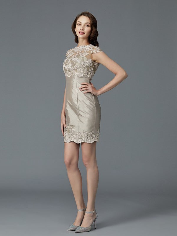 Sheath/Column Scoop Applique Sleeveless Taffeta Knee-Length Mother of the Bride Dresses DFP0007232