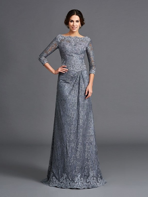 A-Line/Princess Bateau Lace 3/4 Sleeves Long Net Mother of the Bride Dresses DFP0007283