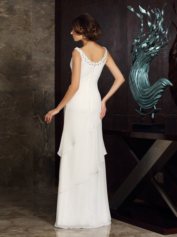 Sheath/Column Scoop Beading Sleeveless Long Chiffon Mother of the Bride Dresses DFP0007139