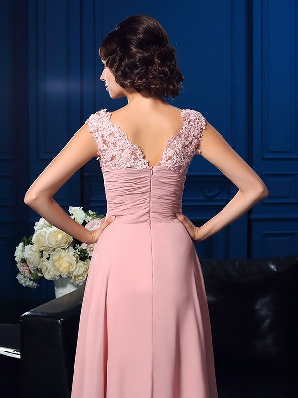 A-Line/Princess V-neck Applique Sleeveless Long Chiffon Mother of the Bride Dresses DFP0007183