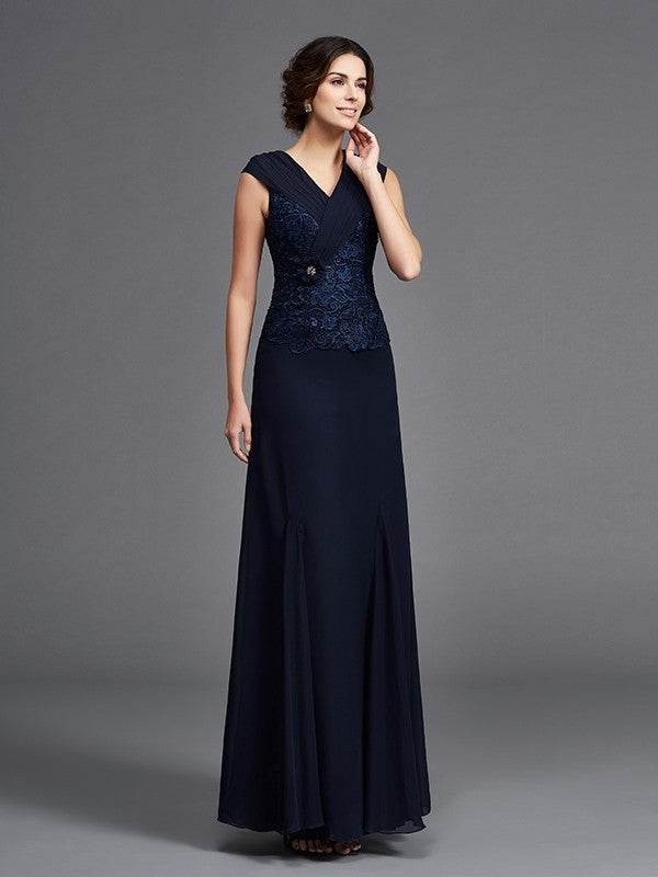 A-Line/Princess Straps Lace Sleeveless Long Chiffon Mother of the Bride Dresses DFP0007321