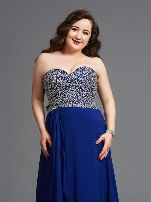 A-Line/Princess Sweetheart Rhinestone Sleeveless Long Chiffon Plus Size Dresses DFP0003685