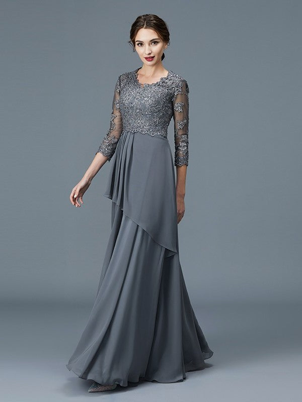 A-Line/Princess V-neck 3/4 Sleeves Ruffles Chiffon Floor-Length Mother of the Bride Dresses DFP0007295