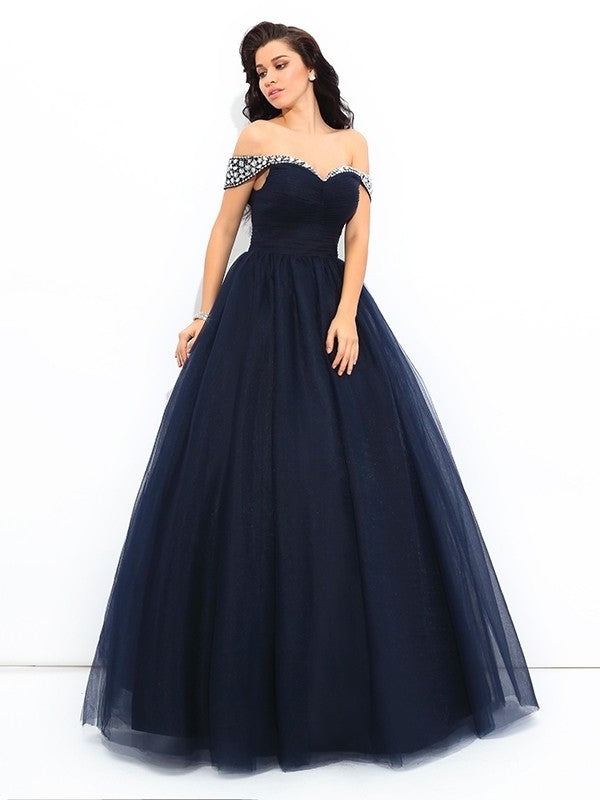 Ball Gown Off-the-Shoulder Beading Sleeveless Long Net Quinceanera Dresses DFP0002141