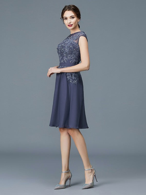 A-Line/Princess Scoop Chiffon Sleeveless Beading Knee-Length Mother of the Bride Dresses DFP0007065