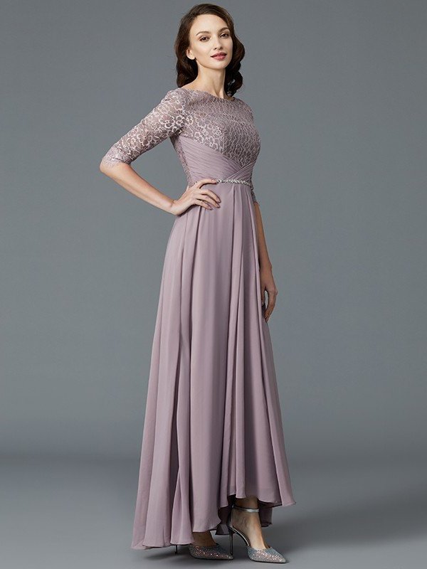 A-Line/Princess 1/2 Sleeves Scoop Asymmetrical Chiffon Mother of the Bride Dresses DFP0007047