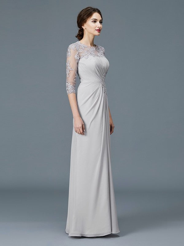 A-Line/Princess Scoop 3/4 Sleeves Chiffon Ruffles Floor-Length Mother of the Bride Dresses DFP0007068