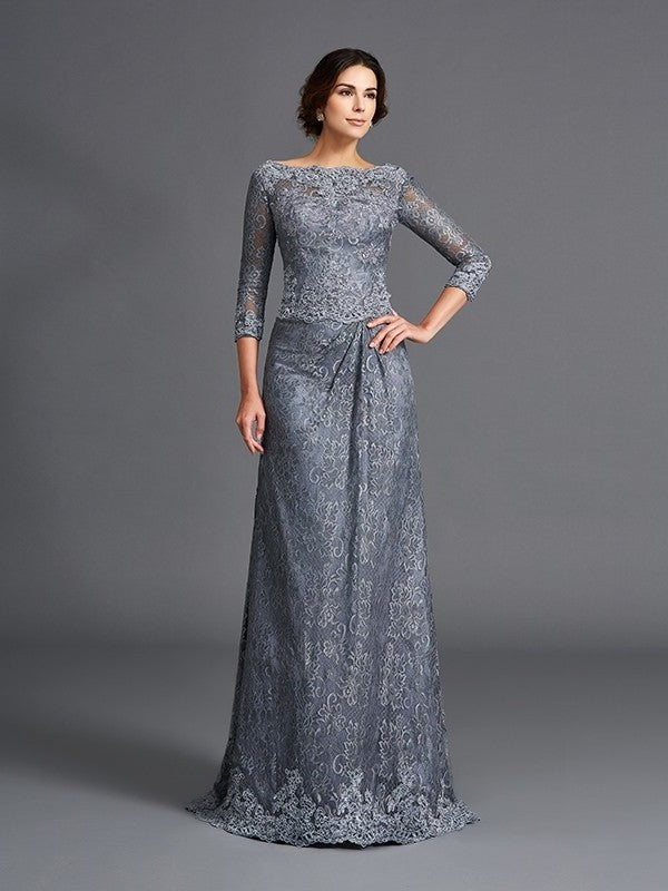 A-Line/Princess Bateau Lace 3/4 Sleeves Long Net Mother of the Bride Dresses DFP0007283