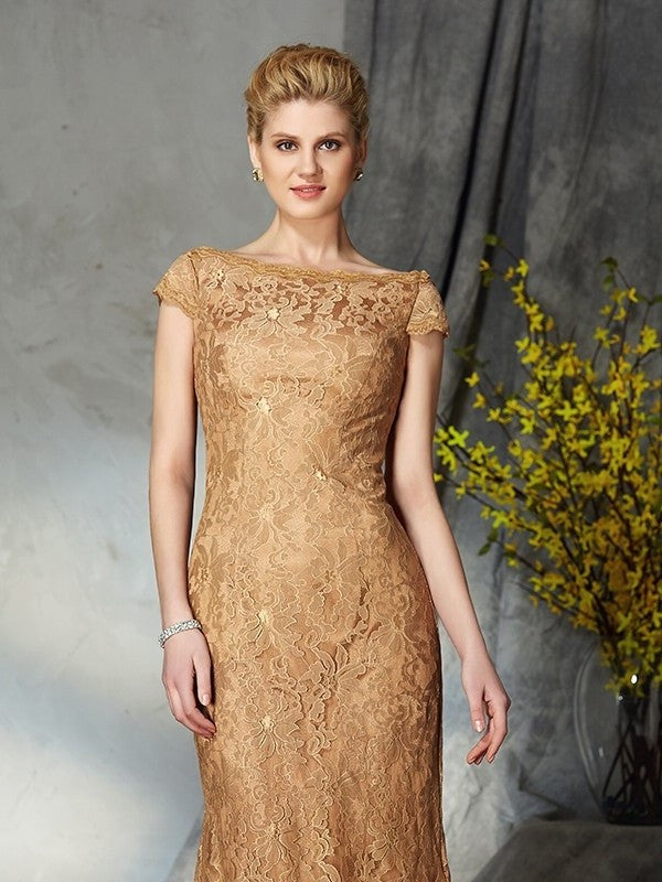 Sheath/Column Bateau Lace Short Sleeves Long Lace Mother of the Bride Dresses DFP0007272