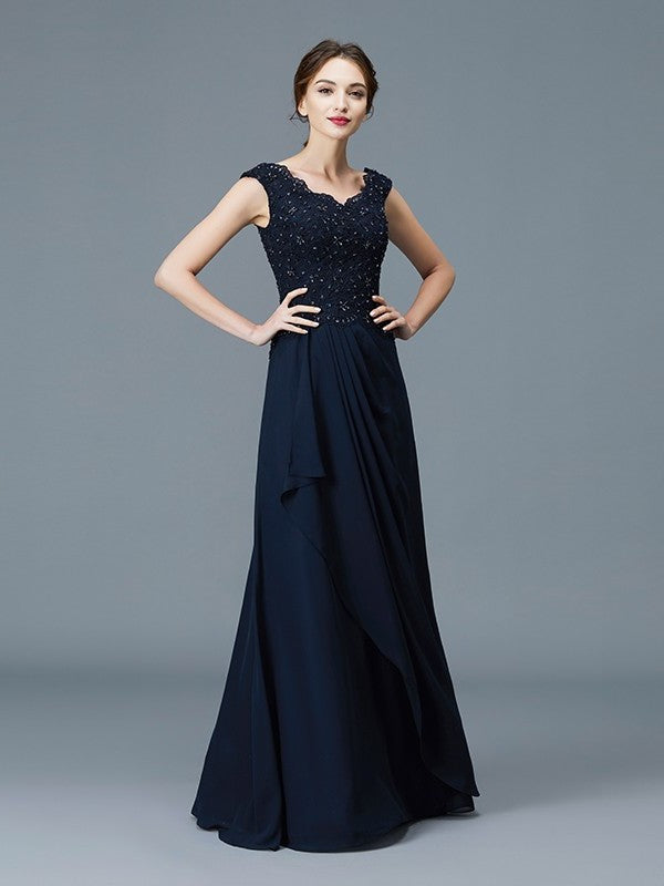 A-Line/Princess V-neck Ruffles Floor-Length Chiffon Sleeveless Mother of the Bride Dresses DFP0007258