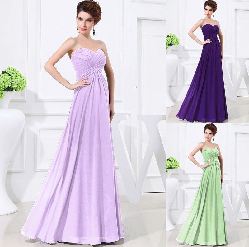 A-Line/Princess Sweetheart Sleeveless Chiffon Pleats Long Bridesmaid Dresses DFP0005559