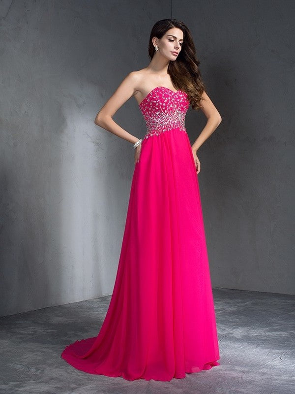 A-Line/Princess Sweetheart Beading Sleeveless Long Chiffon Dresses DFP0002770