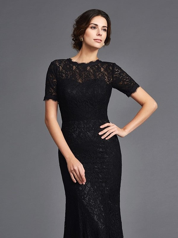 Sheath/Column Jewel Lace Short Sleeves Long Elastic Woven Satin Mother of the Bride Dresses DFP0007142