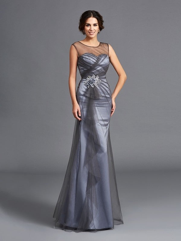 Sheath/Column Scoop Beading Sleeveless Long Net Mother of the Bride Dresses DFP0007301