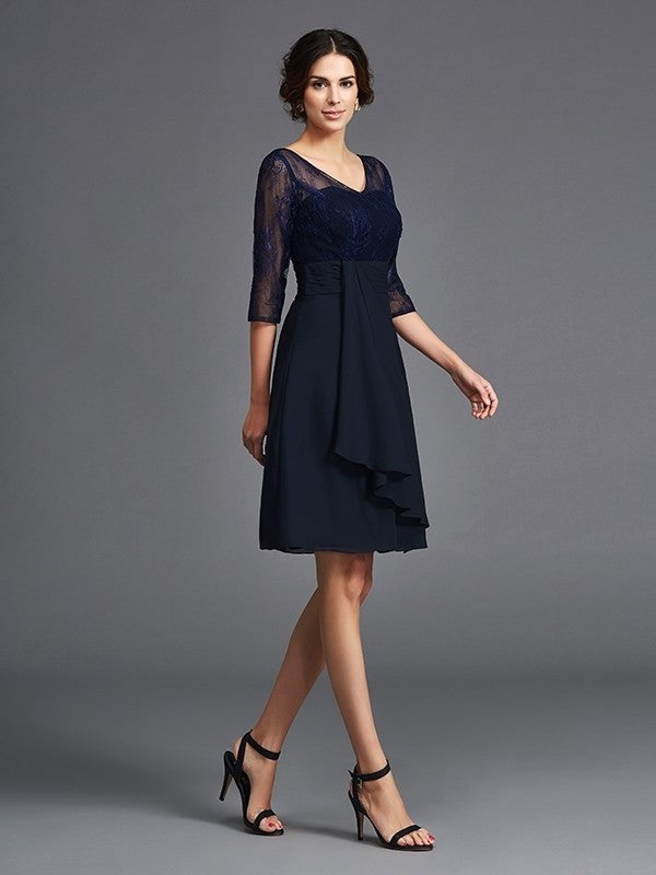 A-Line/Princess V-neck Lace 1/2 Sleeves Short Chiffon Mother of the Bride Dresses DFP0007327