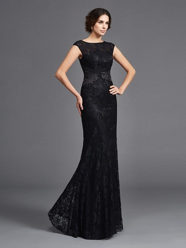 Sheath/Column Scoop Beading Sleeveless Long Lace Mother of the Bride Dresses DFP0007152