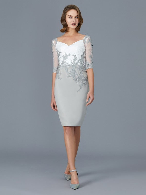 Sheath/Column V-neck 1/2 Sleeves Ruffles Chiffon Knee-Length Mother of the Bride Dresses DFP0007317