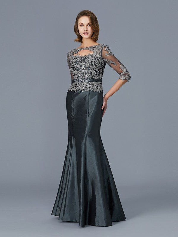 Trumpet/Mermaid Scoop 3/4 Sleeves Applique Floor-Length Taffeta Mother of the Bride Dresses DFP0007320