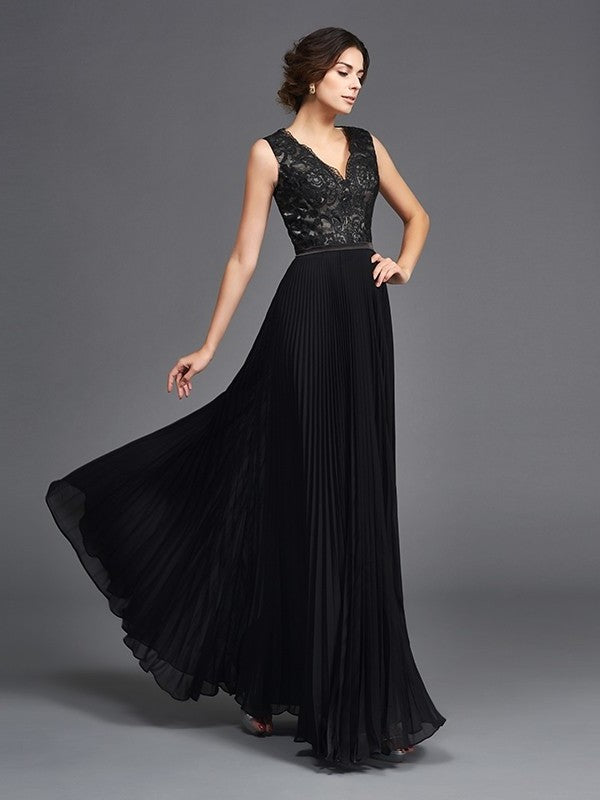 A-Line/Princess V-neck Lace Sleeveless Long Chiffon Mother of the Bride Dresses DFP0007265