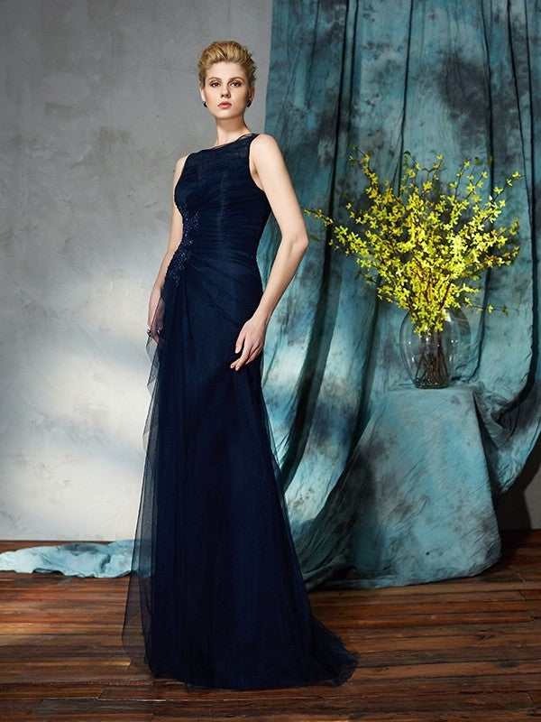 Sheath/Column Bateau Applique Sleeveless Long Net Mother of the Bride Dresses DFP0007349