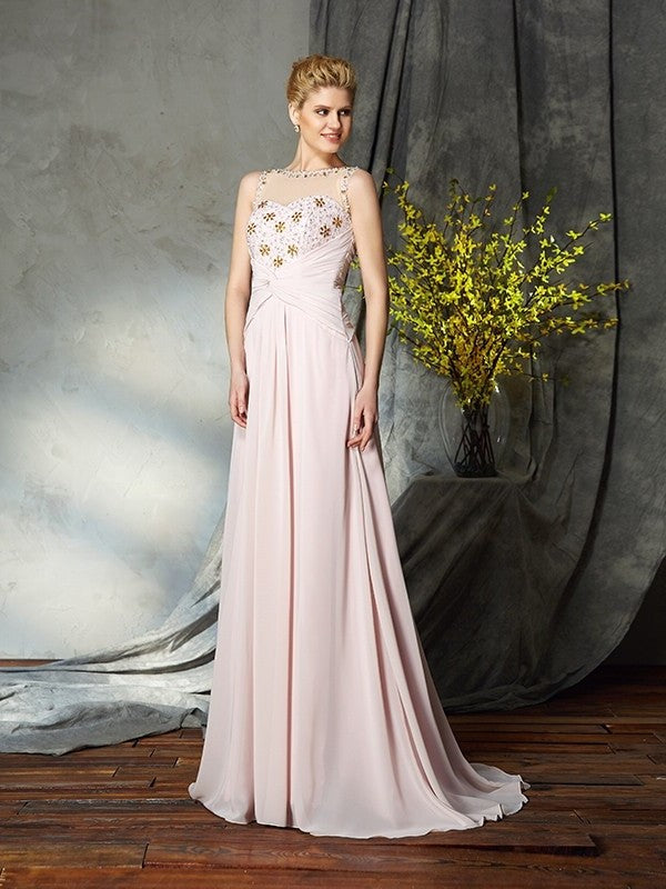 A-Line/Princess Bateau Applique Sleeveless Long Chiffon Mother of the Bride Dresses DFP0007443