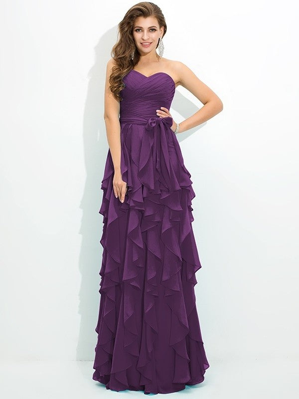 A-Line/Princess Sweetheart Layers Sleeveless Long Chiffon Bridesmaid Dresses DFP0005233