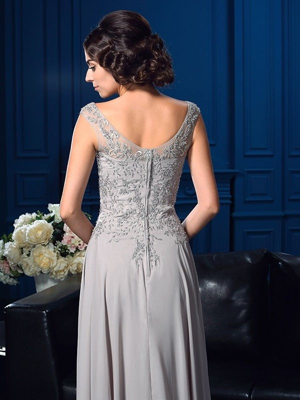 A-Line/Princess V-neck Beading Sleeveless Long Chiffon Mother of the Bride Dresses DFP0007073