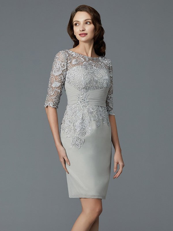 Sheath/Column Scoop 1/2 Sleeves Chiffon Short/Mini Mother of the Bride Dresses DFP0007163