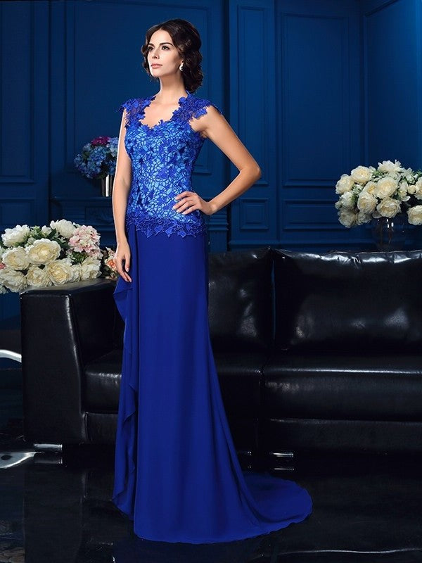 A-Line/Princess V-neck Applique Sleeveless Long Chiffon Mother of the Bride Dresses DFP0007353