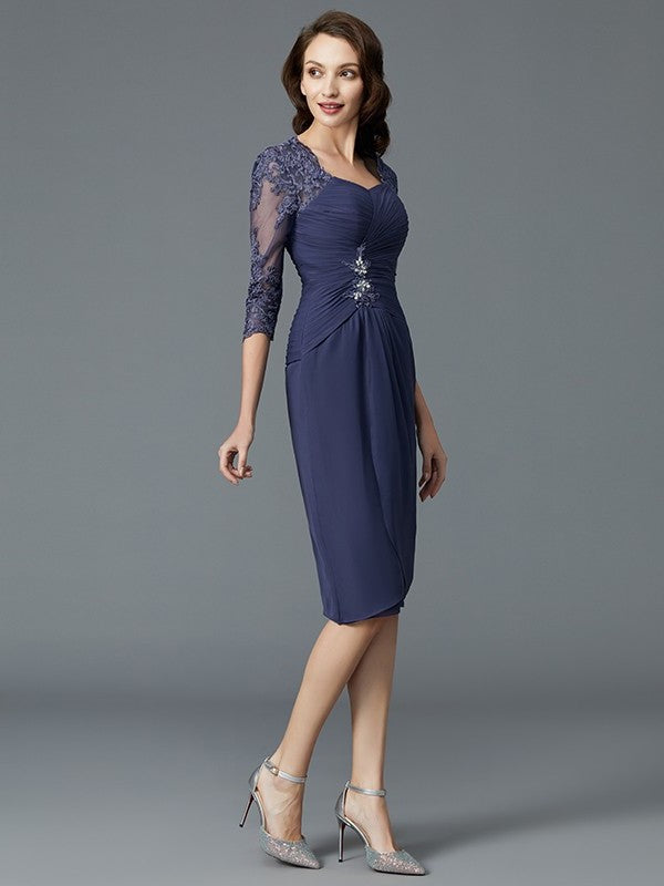 Sheath/Column Sweetheart Chiffon 1/2 Sleeves Knee-Length Mother of the Bride Dresses DFP0007204